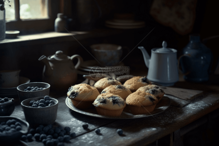蓝莓松饼图片