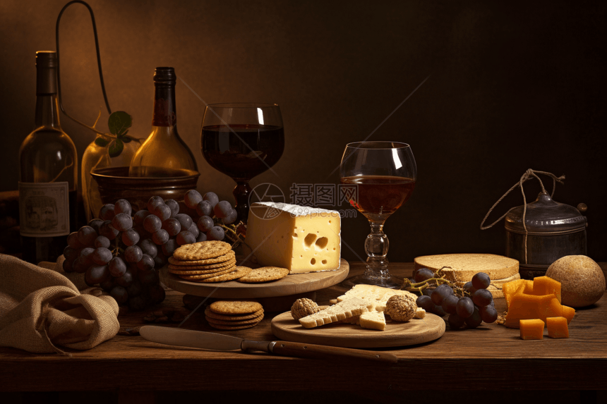 奶酪和一杯葡萄酒图片