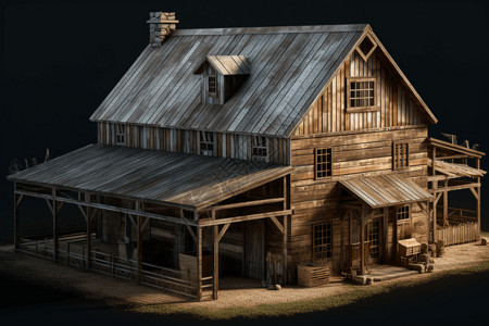古老木头房子木质的谷仓插画