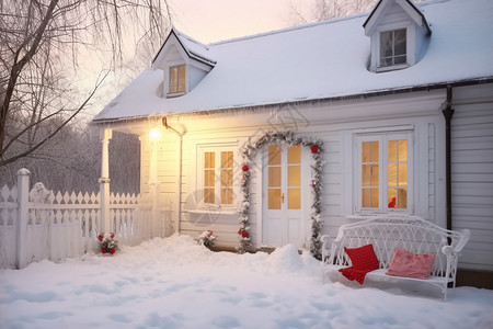 猫到冬天素材圣诞氛围的乡村木屋背景