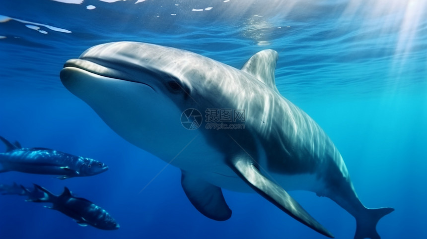 水下海豚大白鲨图片