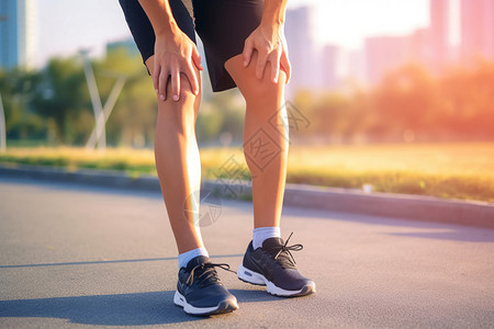 男子跑步训练跑步时握着受伤的腿背景