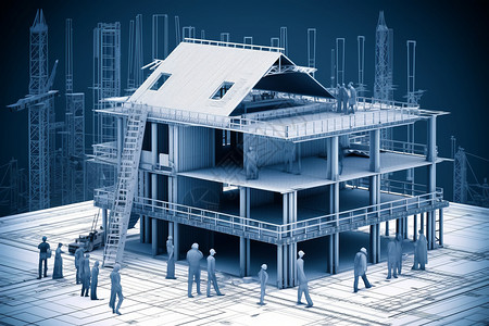 工程大素材房屋建筑工程蓝图插画