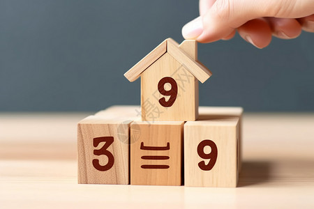 立体方块屋木制的方块数字背景