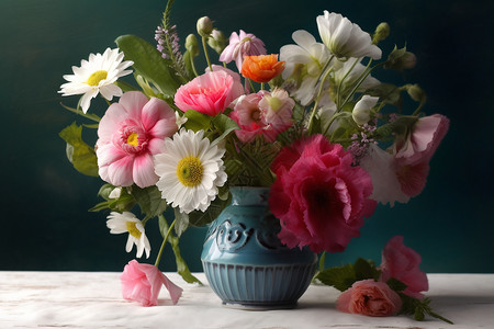 花瓶中的的美丽花束图片