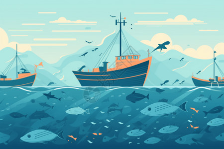 满载而归的渔船插画