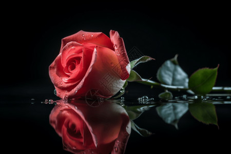 水滴中玫瑰的倒影背景图片