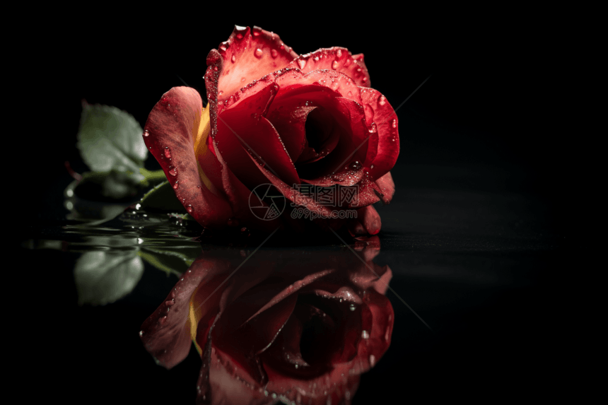一朵玫瑰的倒影图片