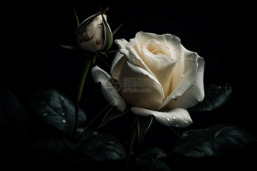 黑暗下的白玫瑰图片