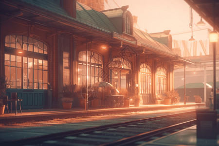 温暖的火车站插图背景图片