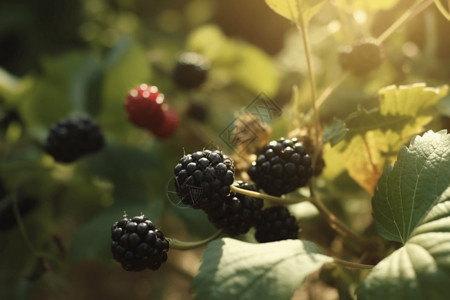 果蔬园成熟的黑莓背景