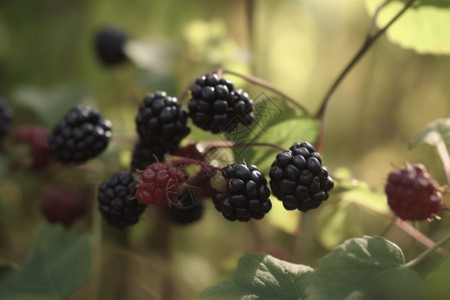 果蔬园草丛里生长的黑莓背景
