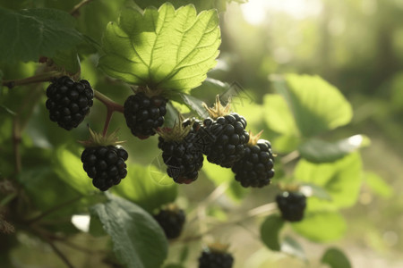 果蔬园灌木丛上的黑莓背景