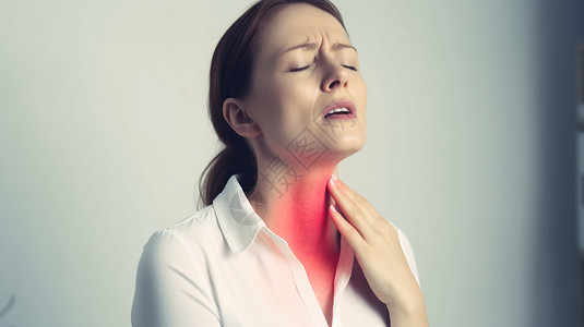 摸喉咙甲状腺发炎的女人设计图片