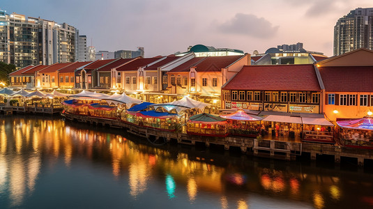 建筑照明新加坡克拉码头夜景背景