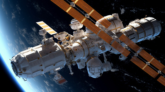 太空飞行的三维空间站图片
