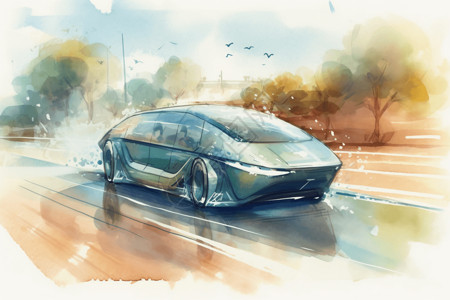 行驶中的自动驾驶新能源汽车图片