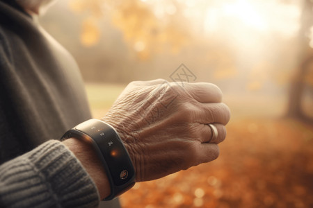 手环监测老人戴着健康监测手环背景