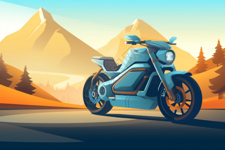 山路上停着的摩托车背景图片