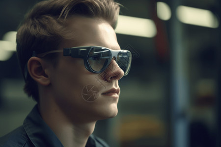 戴墨镜恶狼戴现代化AR眼镜的帅哥设计图片