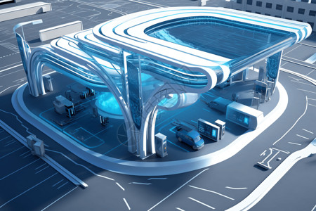 综合服务区3D氢气站建筑设计图片