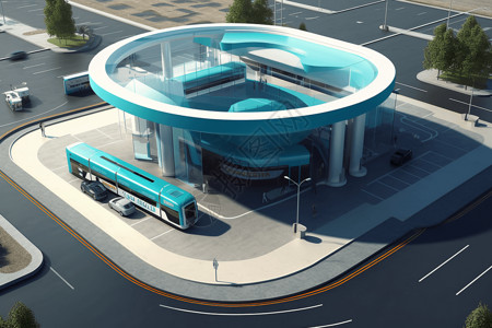 综合服务区科技感氢气站设计图片