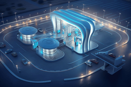 综合服务区未来派加氢站设计图片