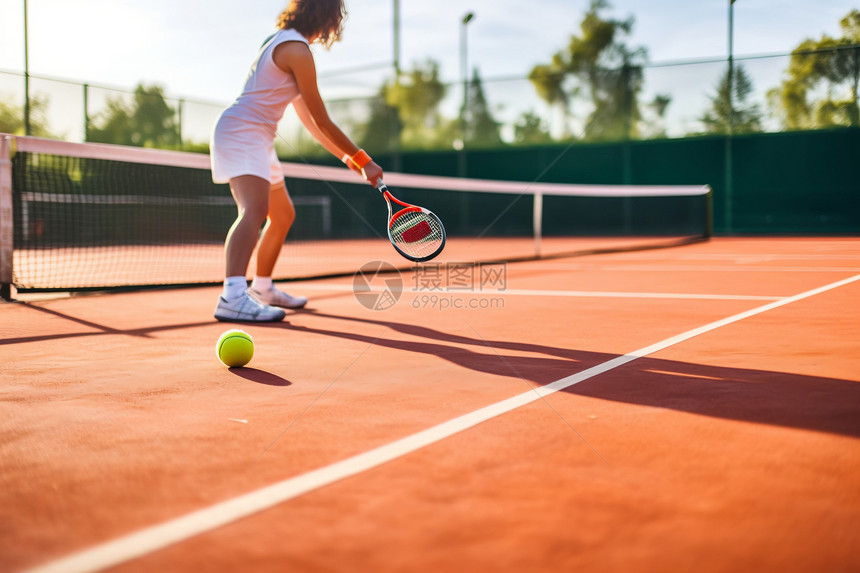 在球场打网球的年轻女性图片