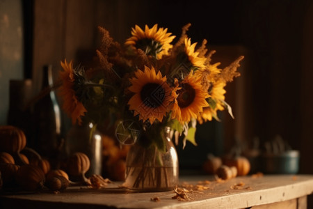 花瓶里的一束向日葵背景图片