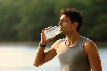 训练后喝水的男人图片