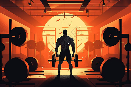 男人在举重运动在健身房举重角色的后视图插画