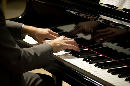 钢琴手部素材弹奏钢琴的男性手部特写背景