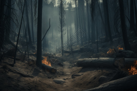 野火烧焦的树木图片