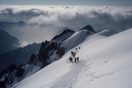 一群登山者爬雪山图片背景图片