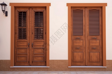 两扇百叶窗的棕色门窗背景图片