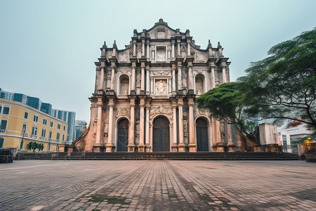 澳门著名地标建筑圣保罗教堂背景