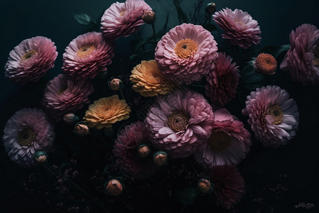 一束菊花黑暗环境下的鲜花设计图片