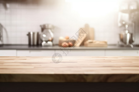 台盆柜木制台面上的厨房内部设计图片