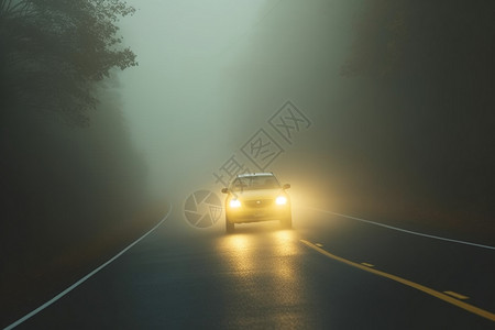 在浓雾中驾驶汽车图片