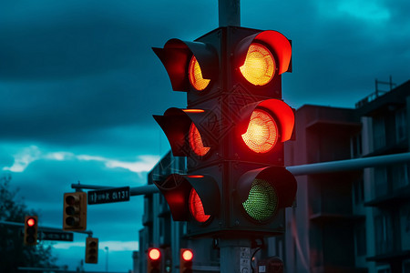信号灯路口十字路口的交通信号灯背景