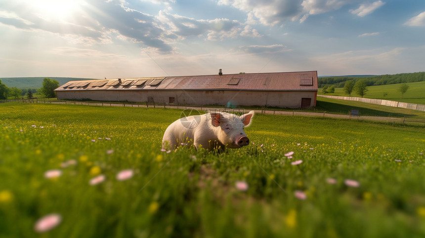 草地上一只快乐的小猪图片