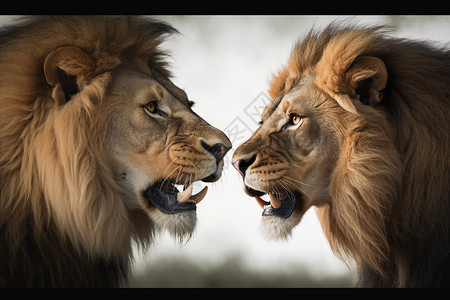 两只狮子图片