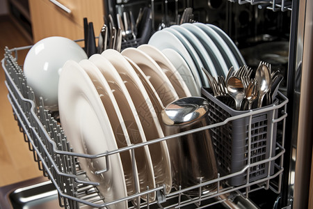用现代洗碗机清洗碗背景图片