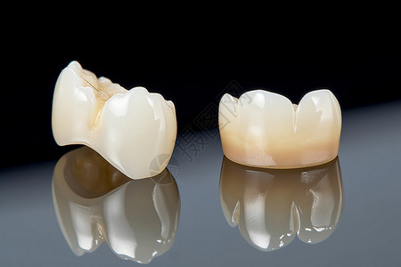 牙冠修复玻璃面上的假牙背景