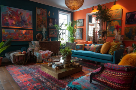色彩装饰画充满活力的客厅背景