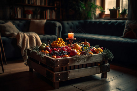 温馨的客厅和果盘背景图片