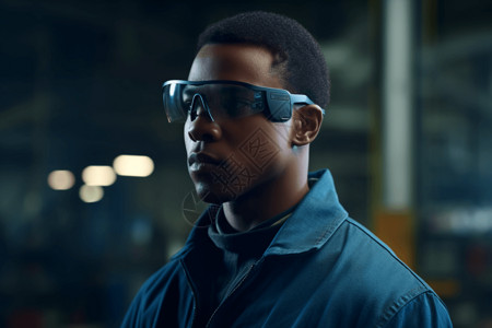vr科技感黑人男孩戴着VR眼镜背景