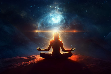 星空下的一个人宇宙星空下的瑜伽冥想设计图片