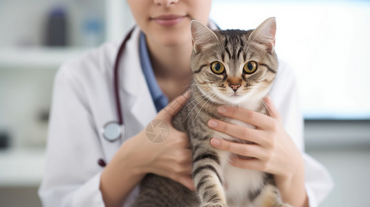 女兽医给猫检查身体图片