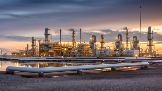 夕阳下的工业生产厂天然气高清图片素材
